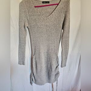 Shein Ribbed Bodycon Sweater Dress Ruched Side Long Sleeve Gray Size S